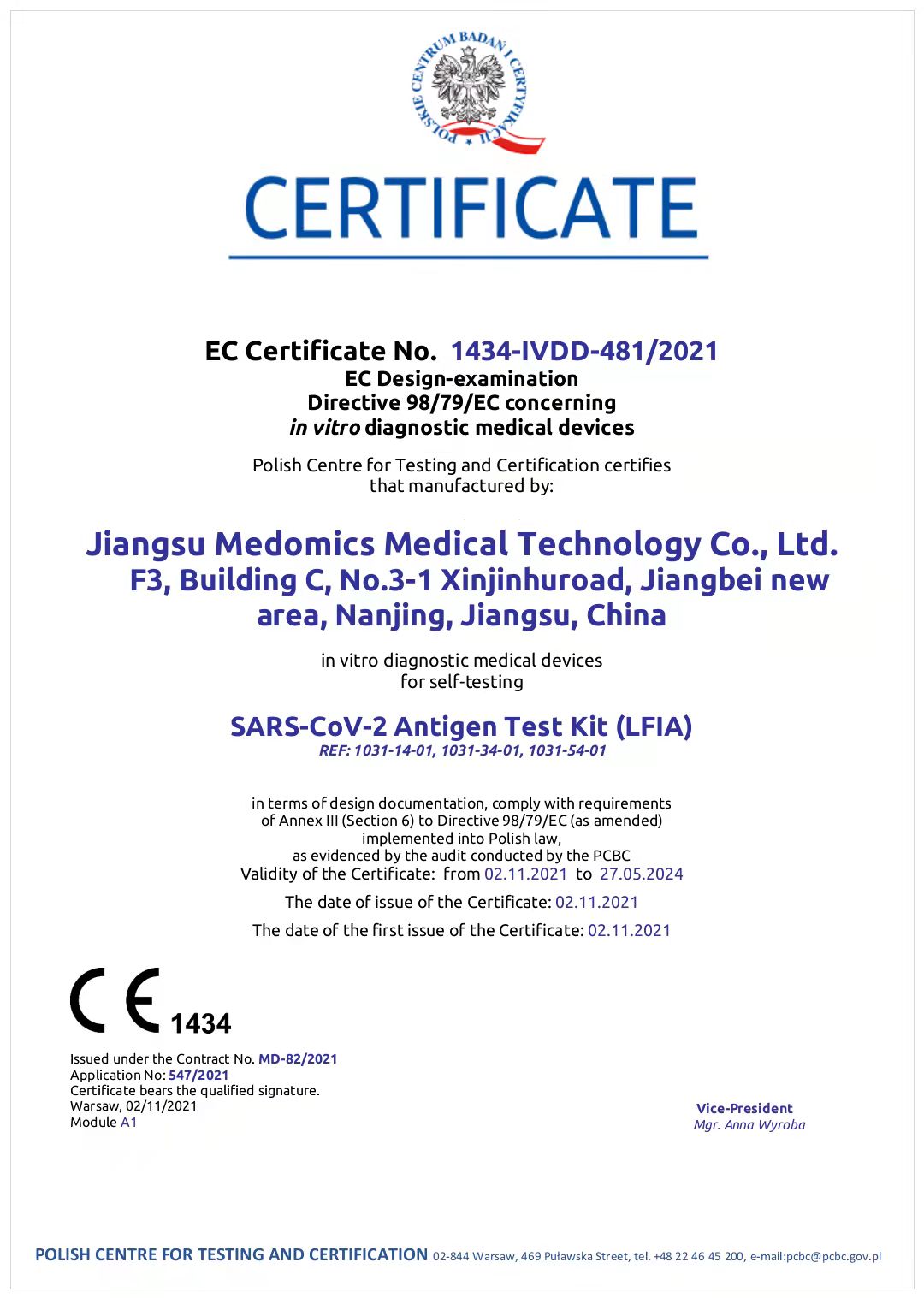 CE1434-IVDD-Certificate Medomics